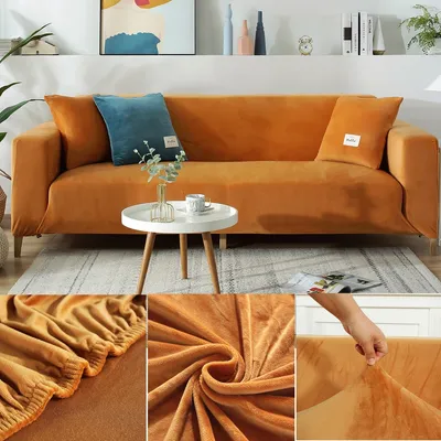 Produktbild von Topchances Stretch Sofabezug Couchbezug 1/2/3/4 Sitzer Dicke Samt Sofa Schonbezüge Elastischer Antirutsch Sofahusse Möbelschutz (Orange, 1 Sitzer, 90-140cm)