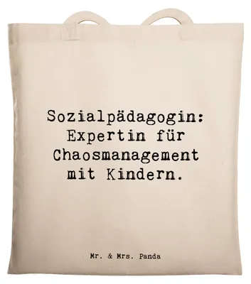 Produktbild von Mr. & Mrs. Panda Baumwollbeutel Spruch Sozialpädagogin Chaosmeisterin - Transparent - Geschenk, Beruf, Berufsalltag, Shopping Tasche, Laptoptasche, Berufsgestaltung