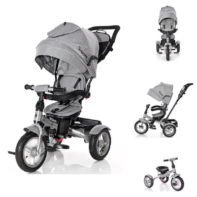 Produktbild von Lorelli Tricycle Neo 4 in 1 Luftreifen, Schiebestange, Sitz drehbar, verstellbar grau/schwarz