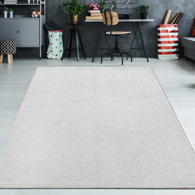 Produktbild von Teppich kurzflor flauschig pflegeleicht saugrobotergeeignet für Wohnzimmer Esszimmer Schlafzimmer in creme Größe - 200 x 280 cm
