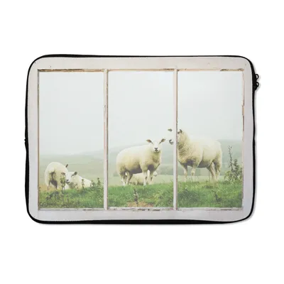 Produktbild von MuchoWow® Laptop Hülle 13 Zoll Durchschauen - Schafe - Gras Laptoptasche - Laptophülle - Sleeve - Rundumschutz