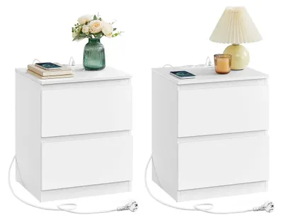 Immagine prodotto di Set da due comodini in legno bianco, MDF, dimensioni 35 x 40 x 49 cm