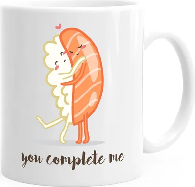 Produktbild von Kaffee-Tasse Sushi You complete me Spruch Liebe Valentinstag Geschenk Freund Freundin MoonWorks® weiß unisize