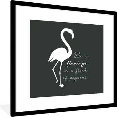 Produktbild von MuchoWow® MuchoWow® Gerahmtes Poster Flamingo - Scherenschnitt - Briefe - Zitate 40x40 cm - Poster mit zchwarzem Bilderrahmen - Poster - Plakat im Rahmen