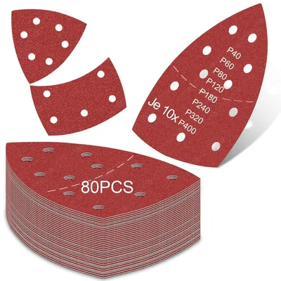 Productafbeelding van Schuurpapier, driehoekig, 80 stuks, 152x105mm, 11-gaats, gemengde korrelgroottes 40-400, geschikt voor delta-schuurmachines