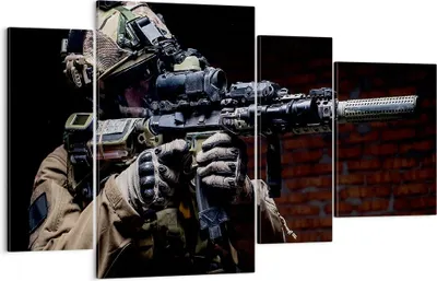 Produktbild von Bild auf Leinwand - Leinwandbild - Soldat Gewehr - 120x70cm - Wand Bild - Wanddeko - Wandbilder - Leinwanddruck - Bilder - Kunstdruck - Wanddekoration - Leinwand bilder - Wandkunst - DL120x70-3785