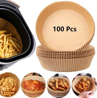 Produktbild von Papiereinlagen für Heißluftfritteusen, 100 Stück, antihaftbeschichtete Einwegeinlagen, Backpapier für Heißluftfritteusen, öldicht, wasserdicht, lebensmittelechtes Pergament zum Backen, Braten, in der Mikrowelle (100 Stück – 6,3 Zoll)