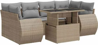 Produktbild von vidaXL 7-tlg. Garten-Sofagarnitur mit Kissen Beige Poly Rattan