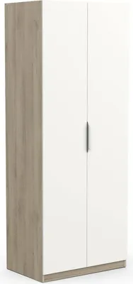 Produktbild von Kleiderschrank 2 Türen Isere, Schlafzimmermöbel, Schrank, Garderobe, 79x51 h203 cm, Eiche und Mattweiß