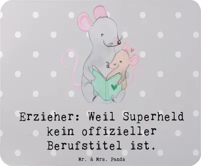 Produktbild von Mr. & Mrs. Panda Mauspad Erzieher Superheld - Grau Pastell - Geschenk, Berufstitel, pc mousepad, laptop, mausteppich, Berufsprodukte, Bezugsperson, Anerkennung, Hingabe