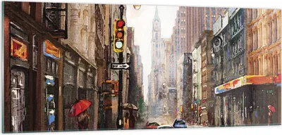 Produktbild von Bilder auf glas - Einteilig - New York Aquarell - 100x40cm - Glasbilder - Wandbilder - Bilder - zum Aufhängen bereit - Wanddekoration aus Glas - Glas Bilder - Wandbild auf Glas - GAB100x40-4590