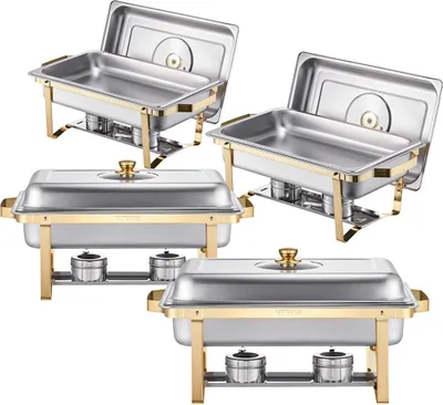 Produktbild von 8 Qt 4er-Pack Rechteckiges Chafing Dish Buffet-Set Vollgröße-Pfanne Edelstahl