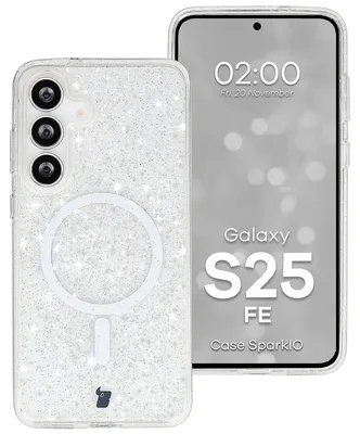 Produktbild von Glitzer Hülle mit Magnetring für Galaxy S25 FE, Bizon Case SparklO, Transparent mit Glitzer