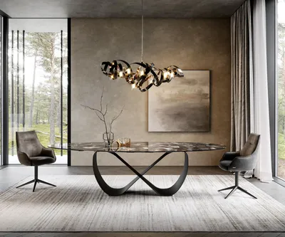 Produktbild von DELIFE Esstisch Edge Oval 280x130 cm Keramik Iris FMG Agatablack Infinity Metall Schwarz