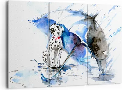 Produktbild von Bild auf Leinwand - Leinwandbild - Hund Regenschirm Regen Wetter - 105x70cm - Wand Bild - Wanddeko - Leinwanddruck - Bilder - Kunstdruck - Wanddekoration - Leinwand bilder - Wandkunst - CE105x70-3044