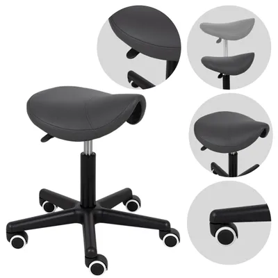 Produktbild von Habys Rollhocker Lumo | Sattelhocker, Arbeitshocker, Drehstuhl, Drehhocker, Kosmetikhocker, Praxishocker, Bürohocker | Höhenverstellbar | Grau