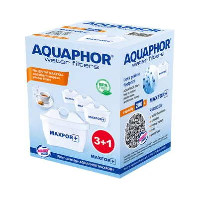 Produktbild von AQUAPHOR Filterkartusche MAXFOR+ Pack 3+1 - gegen Kalk, Chlor & weitere Stoffe im Leitungswasser, passend für AQUAPHOR Onyx, Amethyst, Jasper, Time & alle BRITA® MAXTRA+ und MAXTRA Modelle