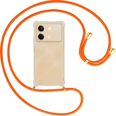 Produktbild von Handykette Backcover-Schutzhülle mit Band (Metall goldfarben) für Xiaomi Redmi Note 13 Pro 5G - neonorange