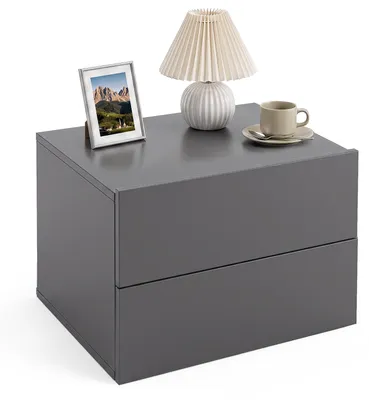 Produktbild von COSTWAY 1st. Nachttisch Wandmontage mit 2 Schubladen, Schwebender Nachtschrank aus Holz, hängende Nachtkommode 42 x 30 x 29 cm Grau