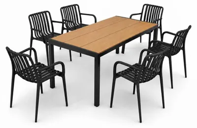 Zdjęcie produktu dla Zestaw mebli ogrodowych balkon stół Allen Pro 150x90W + 6x krzesło KP104-KD czarny