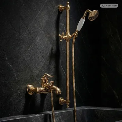 Produktbild von PaulGurkes Wannenarmatur Gold Duscharmatur mit Brausestange und Handbrause
