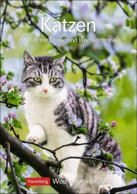 Produktbild von Katzen Wochenplaner. Wandkalender 2024 mit Platz für Notizen und vielen süßen Katzenfotos. Tierkalender 2024 mit praktischer Wochenansicht. Hochformat 25 x 35,5 cm