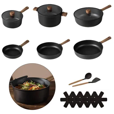 Produktbild von 16-teiliges Titan-Kochgeschirrset Antihaft Pfannen und Töpfe, leichtes Design für Braten, Kochen, Schmoren, Induktion geeignet