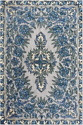 Produktbild von Nepal besticktes Blau – Vinylteppich – 60x90 cm – Indoor Teppich – Flur – Pflegeleicht – Modern