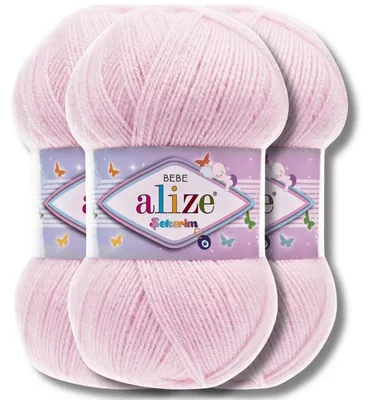 Produktbild von Alize 3x 100g Sekerim Bebe Wolle, Uni, Stricken, Häkeln (Pastel Pink - 185)