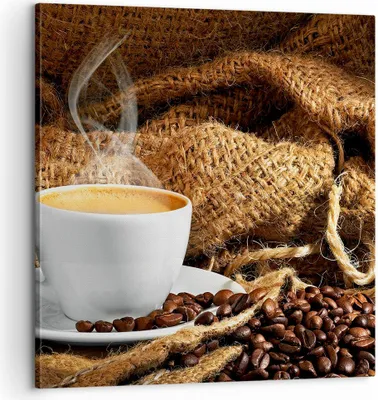 Produktbild von Bild auf Leinwand - Leinwandbild - Cappuccino Tasse Körner Beutel - 60x60cm - Wand Bild - Wanddeko - Leinwanddruck - Bilder - Kunstdruck - Wanddekoration - Leinwand bilder - Wandkunst - AC60x60-2383