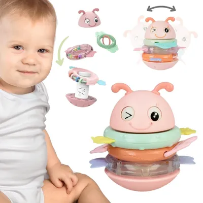 Produktbild von WOOPIE Baby Wackelspielzeug – 2-in-1-Sinnes-Spielzeug: Rassel und Beißring, rosa