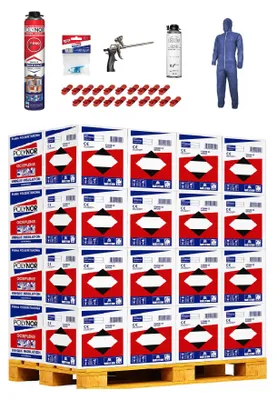 Produktbild von POLYNOR PUR-Wärmedämmung in der Dose PRO - Komplettset - 672 Schaumstoffe - Schaumpistole - Sprühbare Wärmedämmung - Dämmung von Wänden, Dächern, Decken, Rohren - Aerosol 750 ml