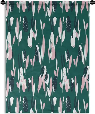Produktbild von MuchoWow® Wandteppich Wandbehang Erdbeeren - Muster - Kaninchen 120x160 cm Tapisserie Dekoration Wandtuch - Wohnzimmer - Moderne