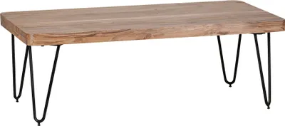 Produktbild von Couchtisch BAGLI Massiv-Holz Akazie 115 cm breit Wohnzimmer-Tisch Design Metallbeine Landhaus-Stil Beistelltisch