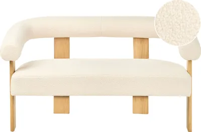Produktbild von BELIANI 2-Sitzer Sofa Cremeweiß Bouclé Teddy Optik mit Gepolsterten Armlehnen Geschwungene Rückenlehne Organische Form Helle Holzbeine Retro Design