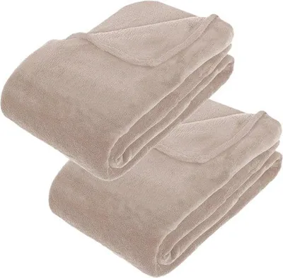 Imagen del producto de Unyqoos® Juego de 2 mantas de forro polar con estampado de cuadros – extra grandes, 180 x 230 cm, color beige, 100% poliéster, suaves y cálidas mantas para sofá y cama