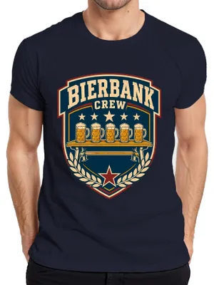Obrázek produktu pro Tričko pro muže, značka Bierbank Crew, motiv , materiál: bavlněná směs, barva: tmavě modrá, velikost: M.(Alternativně, pokud "Stammtisch" a "Masskrug" mají specifický význam v kontextu: Tričko pro muže, značka Bierbank Crew, motiv , včetně prvků "Stammtisch" a "Masskrug", materiál: bavlněná směs, barva: tmavě modrá, velikost: M.)
