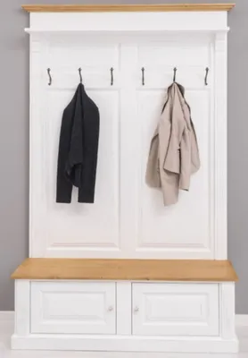 Produktbild von Casa Padrino Landhausstil Massivholz Garderobenschrank Weiß / Naturfarben 140 x 41 x H. 210 cm - Wand Garderobe - Flur Schrank - Flurmöbel - Garderobenmöbel - Landhausstil Möbel