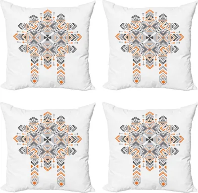 Produktbild von ABAKUHAUS Ethnisch Kissenbezug Set (4 Stück), Abstrakte Motive auf Plain, Moderner Doppelseitiger Digitaldruck, 45 cm x 45 cm, schwachgrau Grau