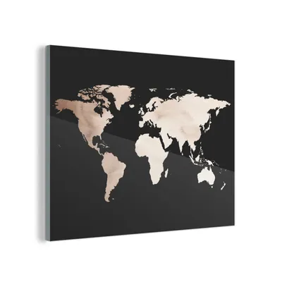 Obrázok produktu pre MuchoWow® Sklenené obrazy - Obrazy na stenu - Foto na skle Mapa sveta - čiernobiela 40x30cm Nástenná dekorácia zo skla - akrylový sklenený obraz - akrylové