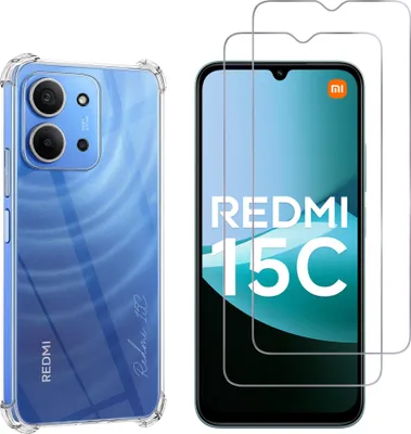 Produktbild von Stoßfeste Hülle für Xiaomi Redmi 15C 4G und 2 Displayschutzfolien aus gehärtetem Glas Phonillico®