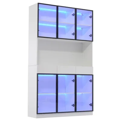 Obrázek produktu pro Skleněná skříň s dveřmi, výška 200 cm Bílá vitrína s LED osvětlením, policová skříň s více úložnými prostory pro sbírky, ložnice, obývací pokoj, kancelář, bílá