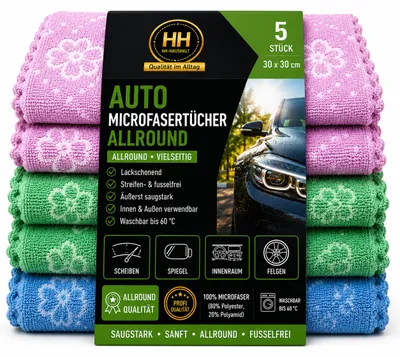 Produktbild von Auto Microfasertücher Allround 30 x 30 cm 5er Set, KI-generiertes Bild