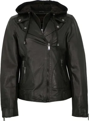 Produktbild von Existenz - Damen Lederjacke Bikerjacke Kapuze Lammnappa schwarz : 42
