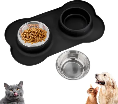 Produktbild von Futternapf Hunde Katzen, Fressnapf Hundenapf Kleine Hunde Napfset, Edelstahl Katzenapf Wassernapf Hund mit Nicht Kleckern(36 x 21 cm)