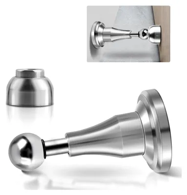Produktbild von Magnetischer Türstopper aus Edelstahl - Bodenwandhalterung mit robustem Magnet - Verstellbarer Türschnapper für Sockelleisten und Außenbereich, Silber