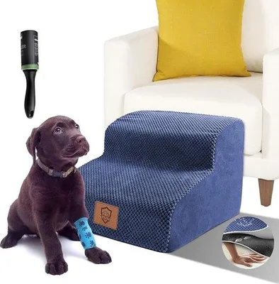 Produktbild von Famanu Hundetreppe für kleine Hunde und Katzen - Waschbarer Plüschbezug, rutschfest