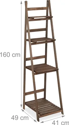 Image de Échelle à fleurs Relaxdays, 4 marches, échelle à fleurs en bois, pliable, étagère-échelle pour plantes, dimensions : 160 x 41 x 49 cm, marron foncé