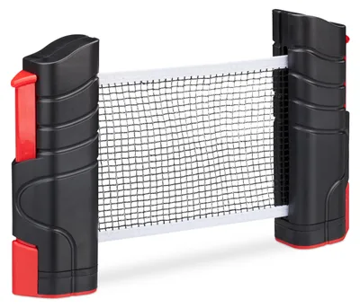 Produktbild von Relaxdays ausziehbares Tischtennisnetz, bis 176 cm Netzbreite, mit Klemmhalterung, für Tische bis 5cm Dicke, schwarz/rot