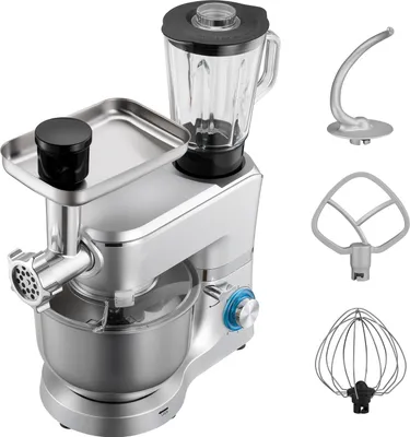 Obrázek produktu pro SucceBuy Elektrický multifunkční kuchyňský robot 1500 W s nerezovou mísou (6 l) a míchací mísou (1,5 l), mixérem na těsto s 6+P rychlostmi a hákem na těsto, šlehací metlou a šlehací metlou